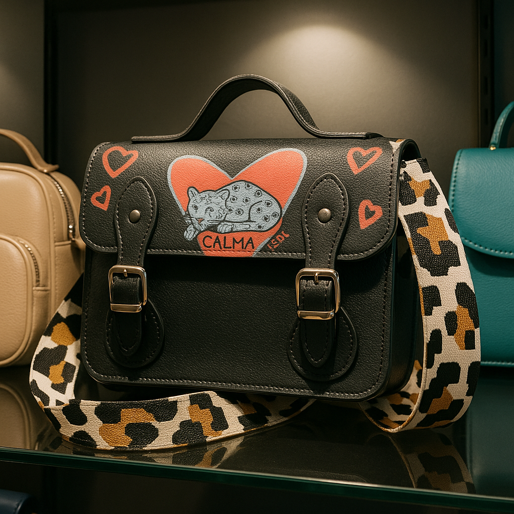 MOCHILA NEGRA CON JAGUAR ACOSTADO