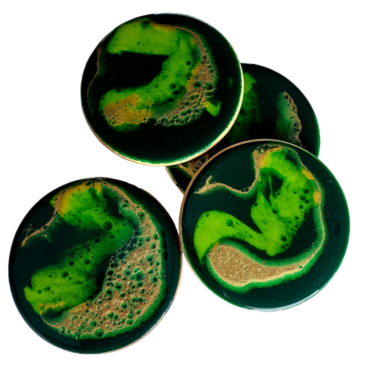 PORTAVASOS EN MADERA RESINADOS - VERDE 6 UNDS