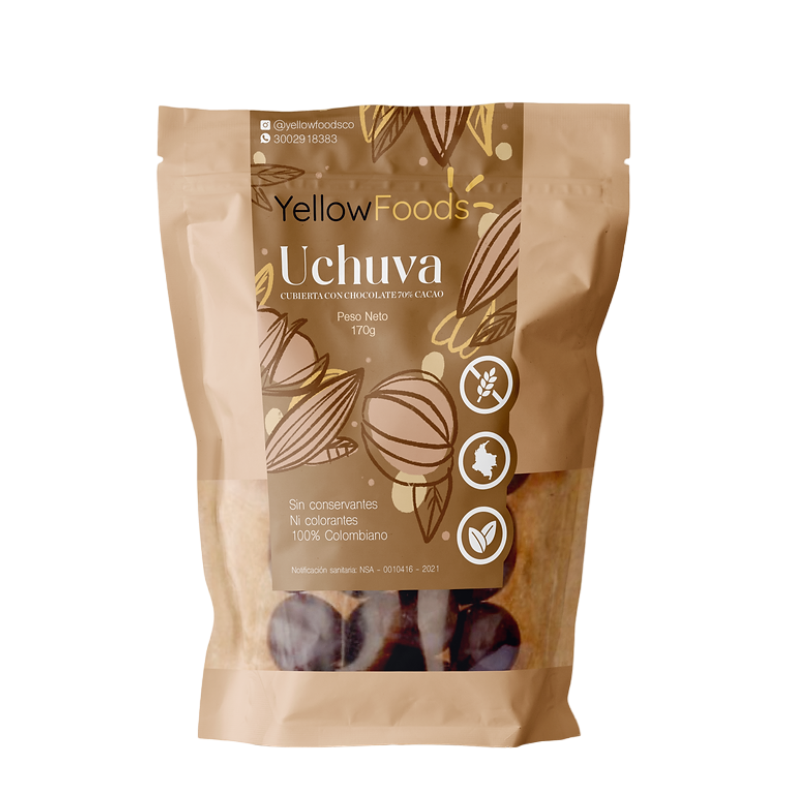 Uchuva cubierta con chocolate 70% cacao