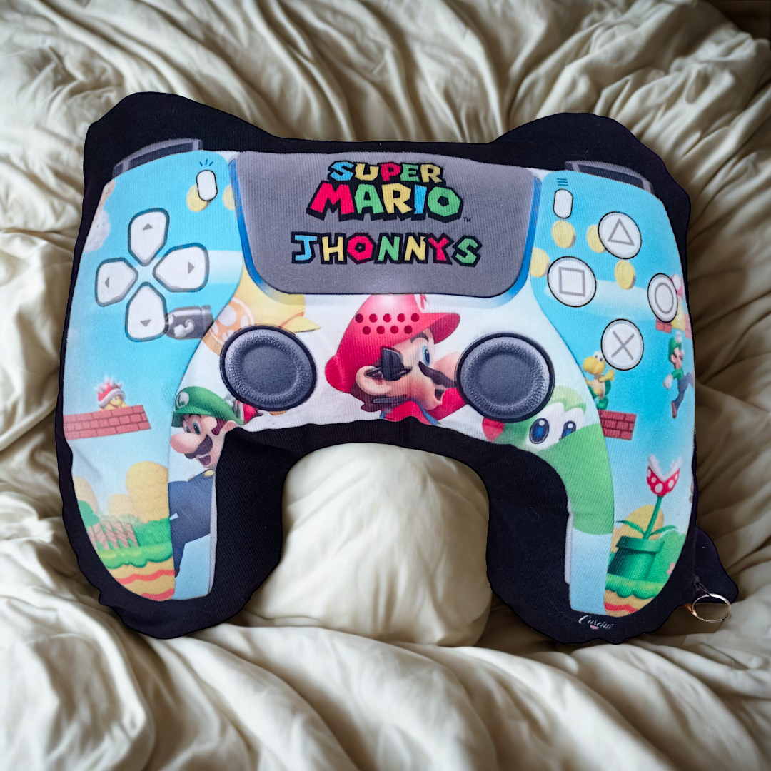 COJIN FORMA CONTROL VIDEOJUEGO PLAY 5 SUPER MARIO NEGRO