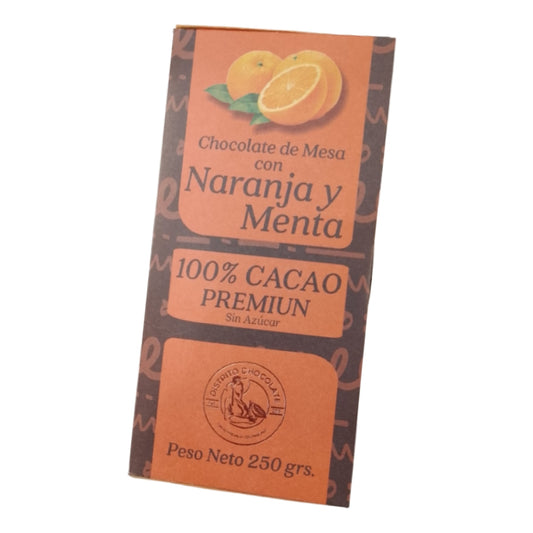 Chocolate de Mesa Artesanal con Naranja y Menta - Sin Azúcar